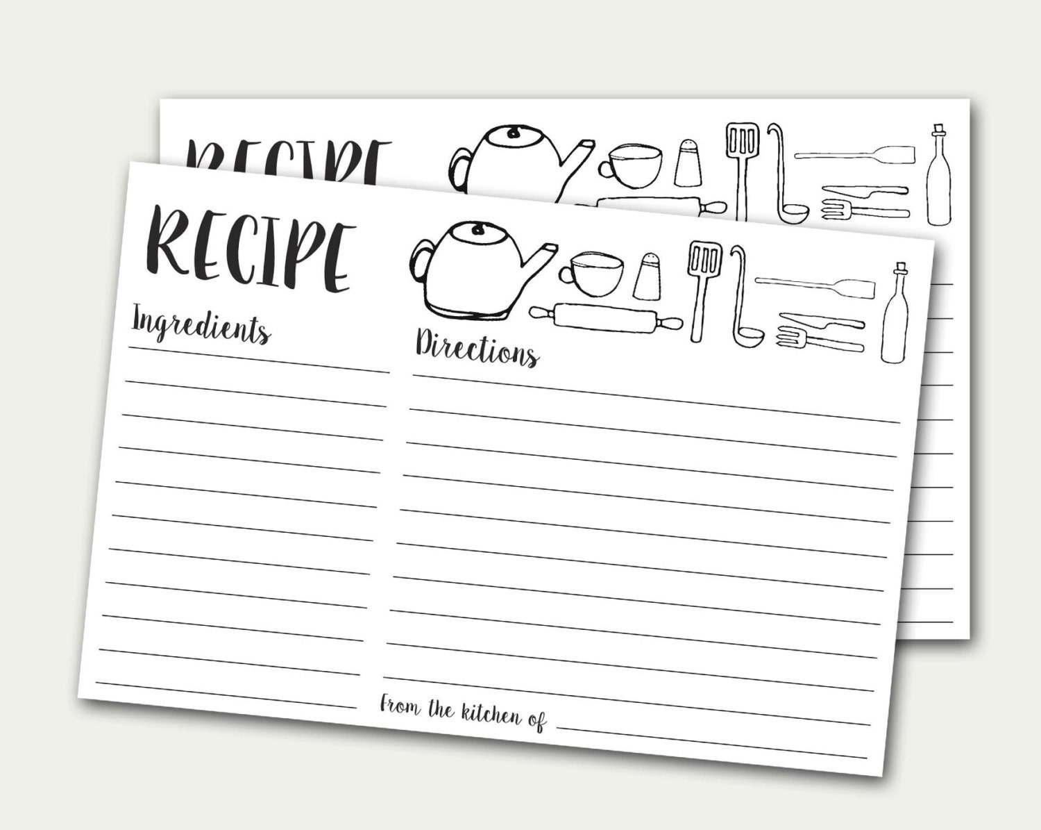 Recipe Cards Printable Recipe Card Doodles Recipe Card DIY - Etsy