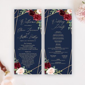 Wedding Program Template, Ceremony Template, Wedding Program Printable, Order Of Ceremony, Fully Editable Wedding Program, Navy And Gold C14