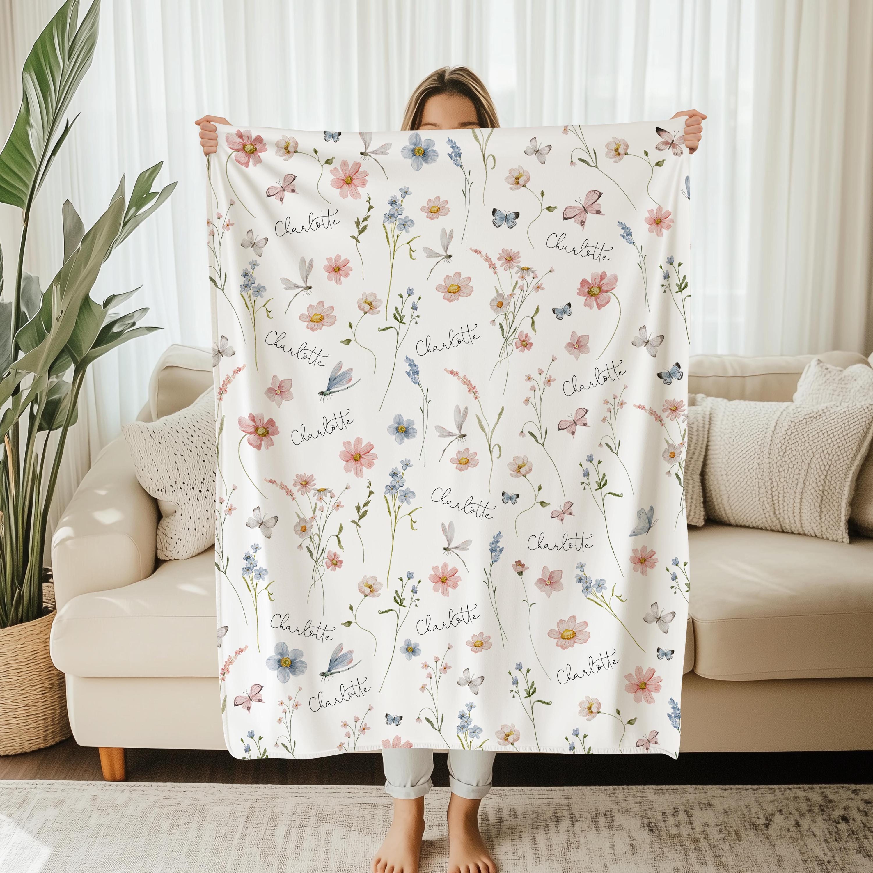 Personalized Baby Blanket Minky Throw Nursery Decor Pink Butterfly Blanket Custom Name Baby Gift Shower Present Newborn Girl Pastel Blue B2