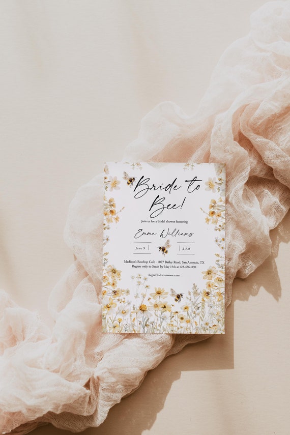 Bride To Bee Bridal Shower Invitation Wildflower Bridal Shower Invite Bee Floral Invite Spring Field Flowers Bee Bridal Brunch Templett C108