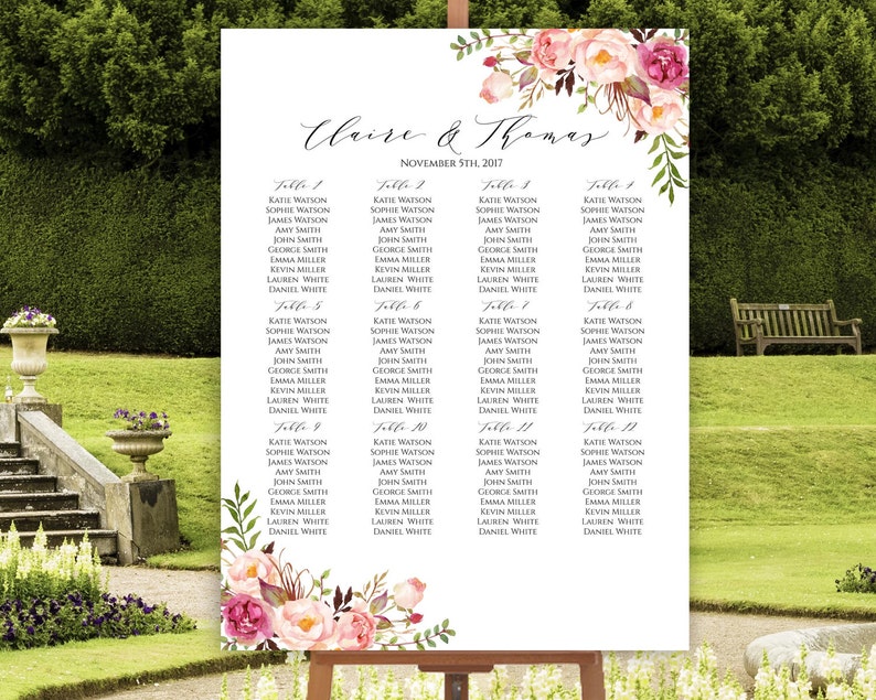 Wedding Seating Chart Template, Wedding Seating Chart, Seating Chart Poster, Floral Seating Chart, Seating Plan, Editable Seating Chart, C1 image 1