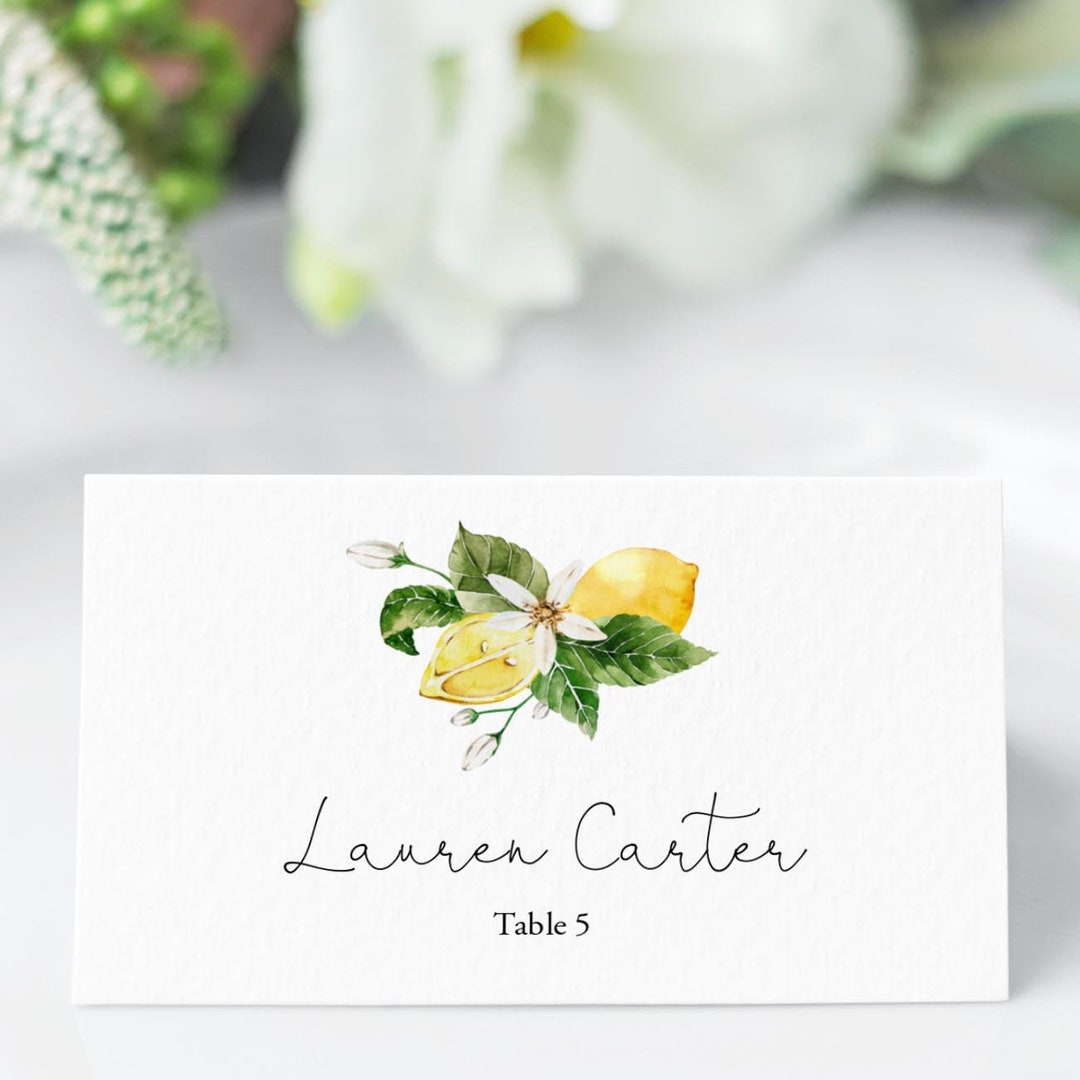 Lemon Place Cards, Citrus Place Cards Wedding, Editable Escort Card