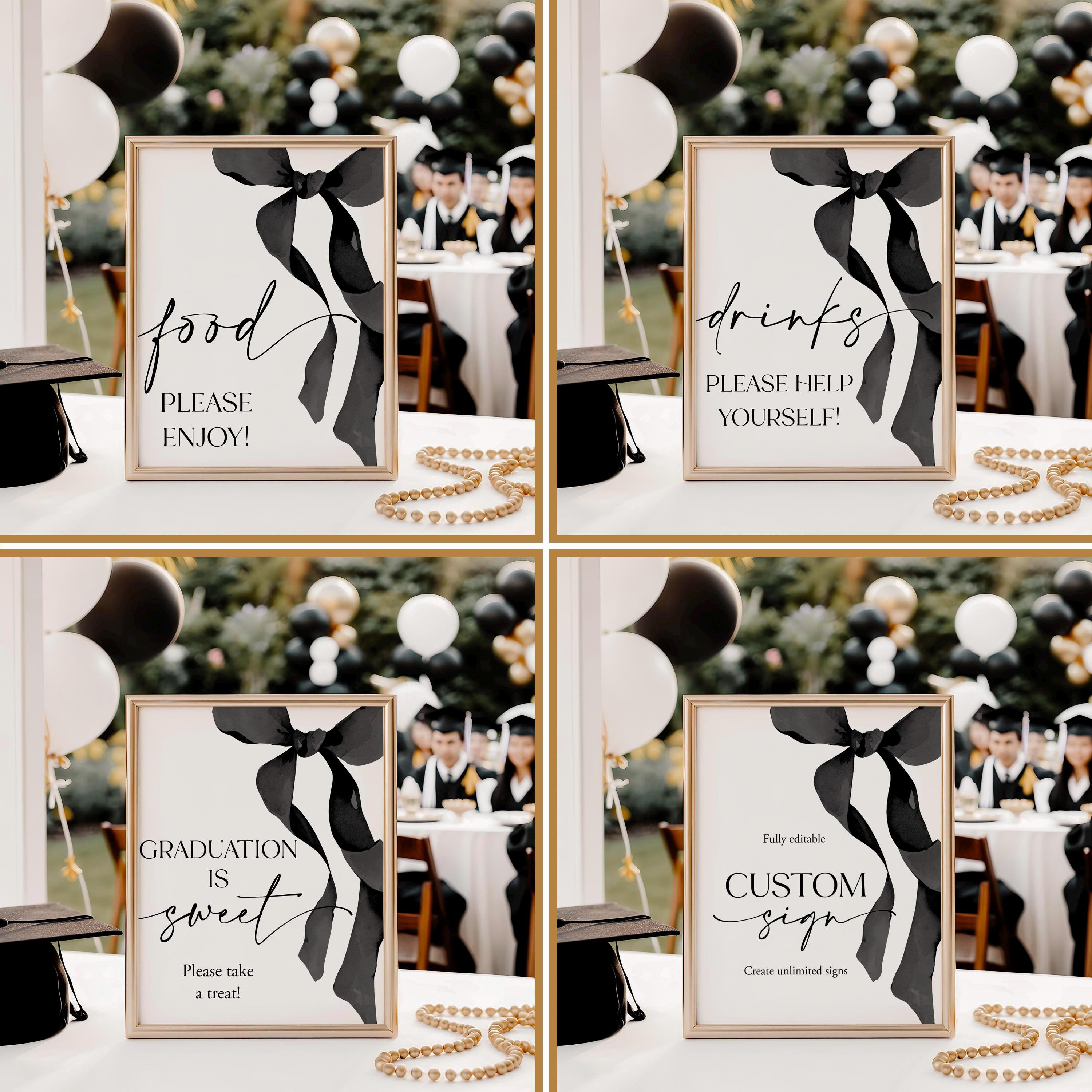 Grad Sign Templates Bow Graduation Sign Bundle Ribbon Grad Templates Black Grad Party Decor ...