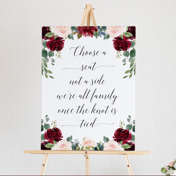 Choose A Seat Not A Side, Seating Sign, Aisle Sign, Wedding Ceremony Sign, Burgundy Ceremony, Wedding Sign, Ceremony Seating Sign, C6