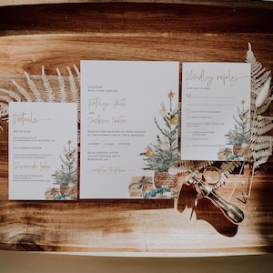 Christmas Tree Wedding Invitation Template Boho Winter Wedding Invitation Editable Holiday Wedding Invite Xmas Wedding Rustic Templett C100