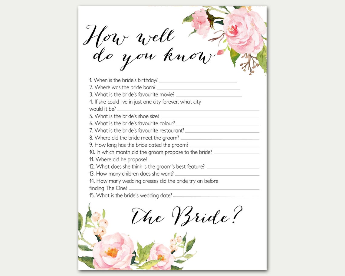 How Well Do You Know the Bride Bridal Shower Game Bridal | Etsy
