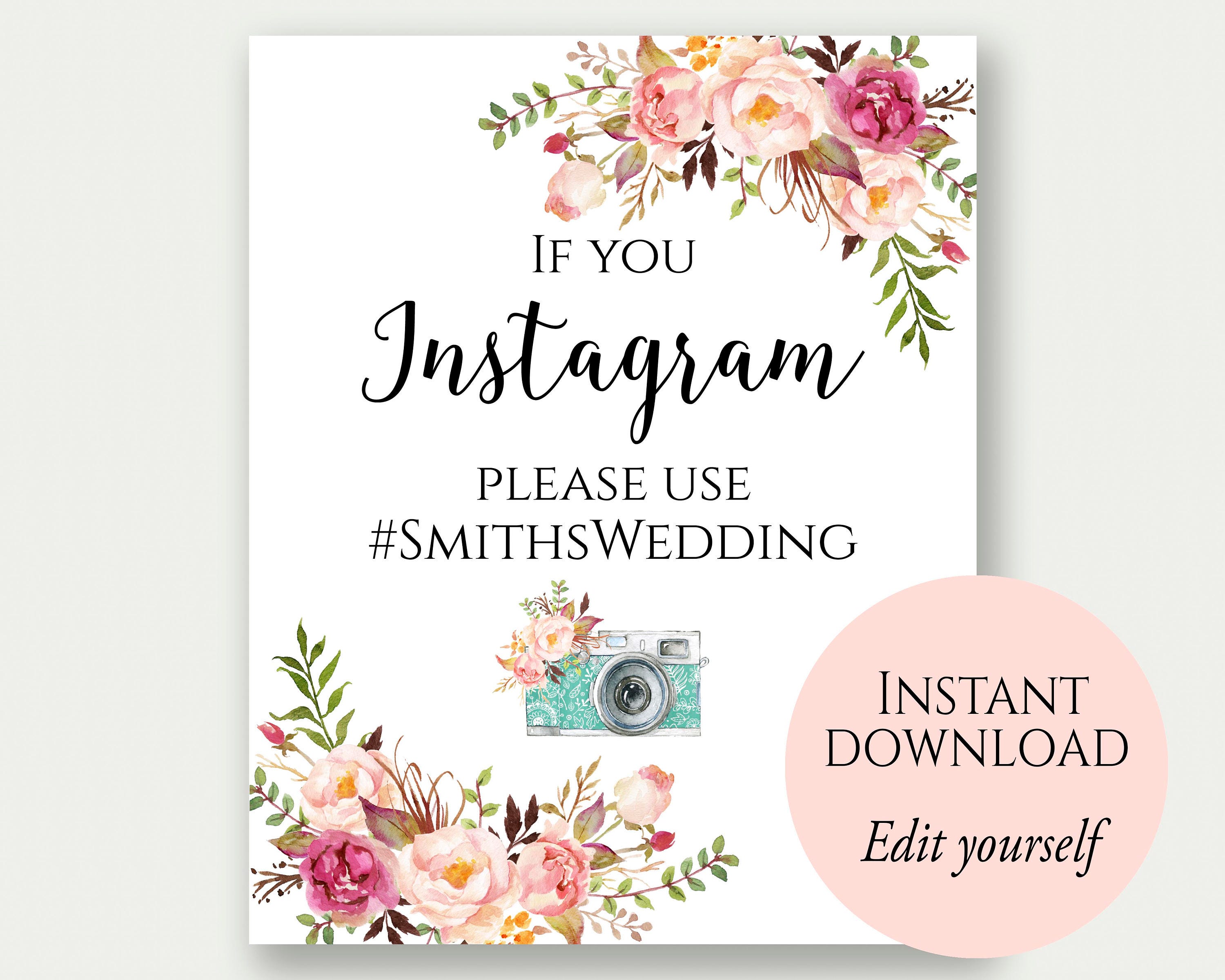Instagram Sign Hashtag Sign W2 Burgundy Instagram Sign Wedding Sign Wedding Template Wedding Hashtag Sign Instagram Wedding Sign