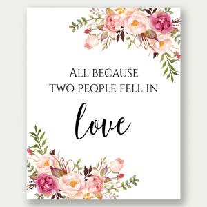 Wedding Sign, All Because Two People Fell In Love Sign, Wedding Decor, Wedding Printables, Romantic Quote, Love Decor, Love Print, C1 image 2