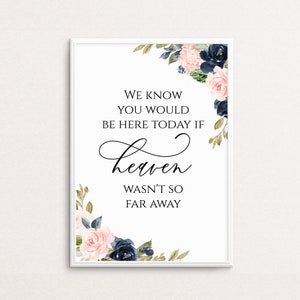 If Heaven Wasn&#39;t So Far Away Sign, Wedding Memorial Sign, In Memory Of, Printable Remembrance Sign, We Know You Would Be Here Today, C24