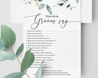 Eucalyptus What Did The Groom Say, Editable Bridal Shower Games, What Did He Say About His Bride, Bachelorette Party Game, Templett, C31