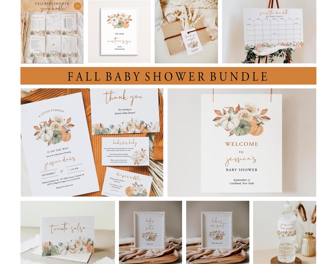 Fall Baby Shower Bundle Pumpkin Template Bundle Autumn Baby Sprinkle ...