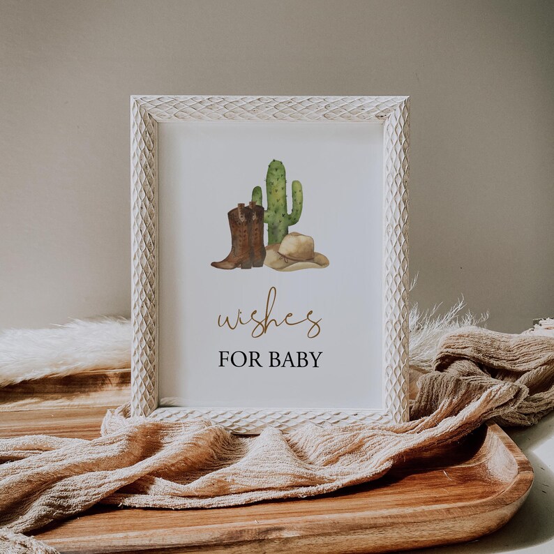 Wild West Wishes For Baby Sign And Cards, Cowboy Baby Advice Card, Editable Rodeo Baby Shower Game, Baby Wish Card Template, Templett, C68 image 2