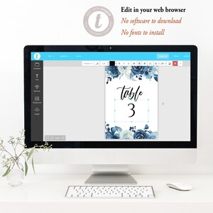 Blue and Silver Table Number Template, Wedding Table Numbers Printable ...