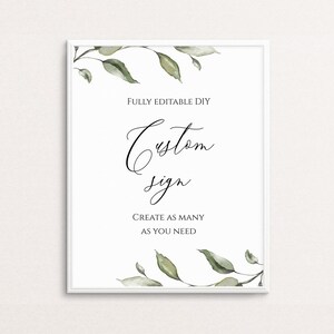Custom Wedding Sign Template, Editable Bridal Shower Signs, Greenery Sign, DIY Printable Wedding Signs, Create Any Sign, Templett, C41
