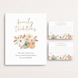 Pompoen Familietraditie Bordje en kaarten Herfst Babyshower Spelsjabloon Herfst Oogst Jeugdherinnering Herfst Een geheugenkaart delen Templett C96