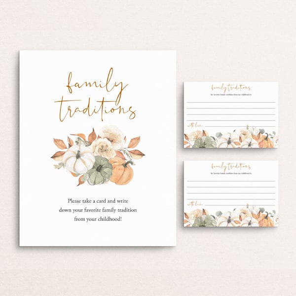 Pumpkin Family Tradition Sign And Cards Fall Baby Shower Game Template Fall Harvest Childhood Memory Autumn Share A Memory Card Templett C96