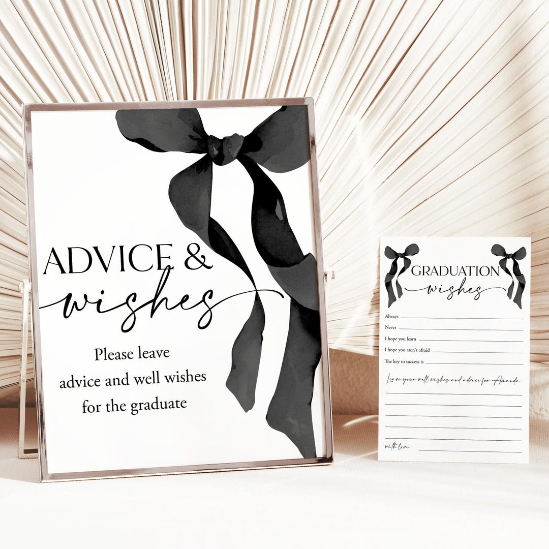 Bow For Graduation Script Wishes for the Graduate Bow Graduation Advice Card Template Black Bow ...