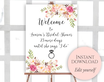 Welcome Sign Template, Welcome Bridal Shower Sign, Bridal Shower Decor, Editable Welcome Sign PDF, Welcome Sign For Bridal Shower Shower, C1