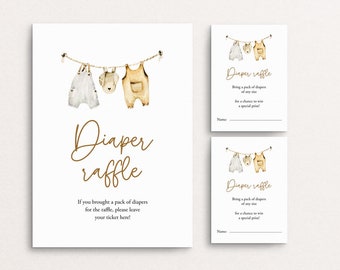 Boy Diaper Raffle Tickets And Sign, Hanging Clothes Diaper Raffle, Printable Diaper Raffle Ticket, Baby Shower Diaper Raffle, Templett, C78