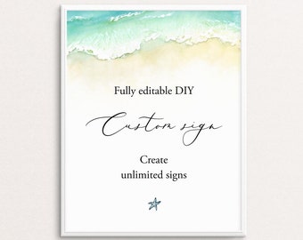 Beach Wedding Sign Template, Instant Download, Seashore Wedding Signage, Custom Editable Sign, Printable Wedding Signs Ocean, Templett C56