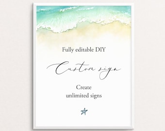 Beach Wedding Sign Template, Instant Download, Seashore Wedding Signage, Custom Editable Sign, Printable Wedding Signs Ocean, Templett C56