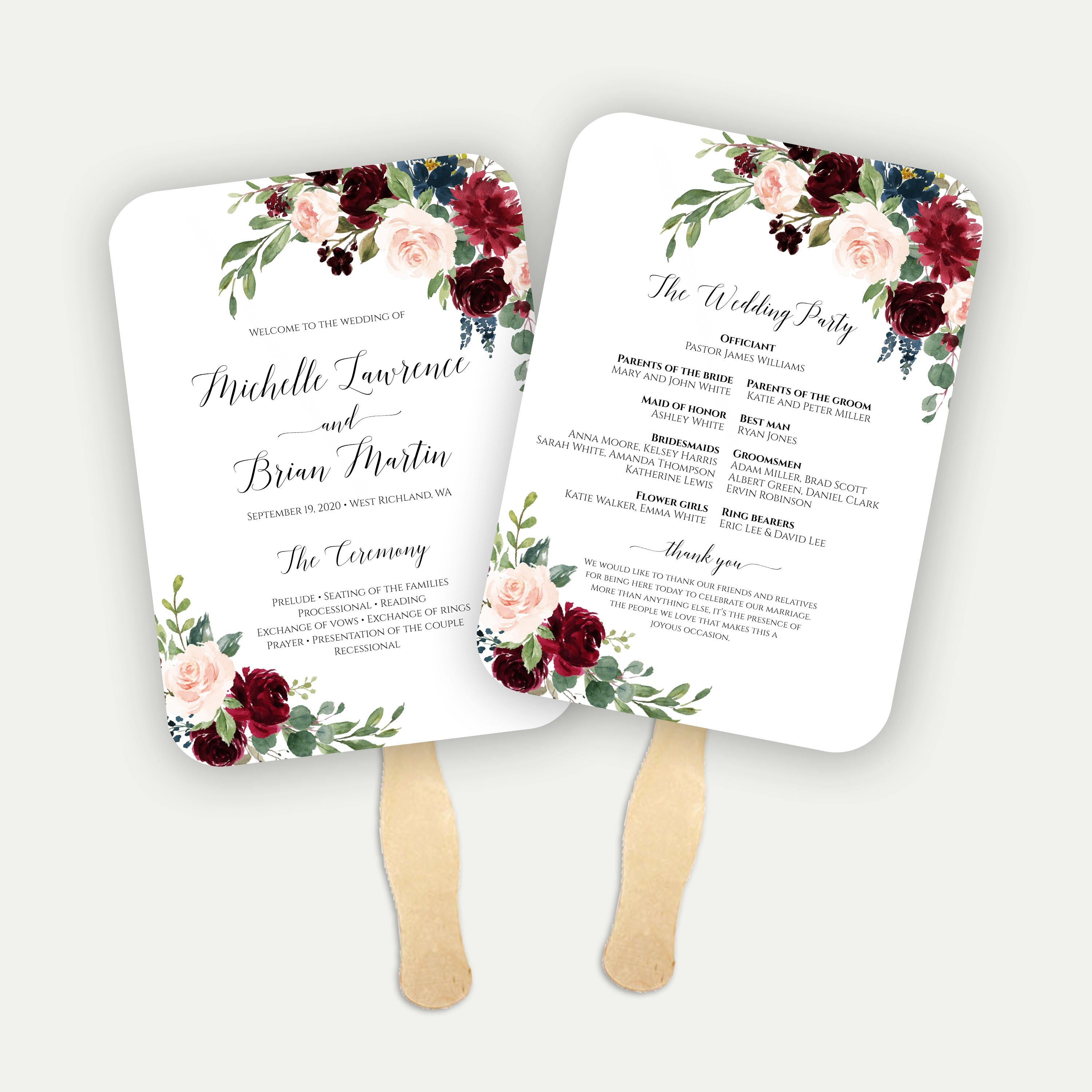 Fan Program Template Fan Wedding Program Ceremony Program Etsy