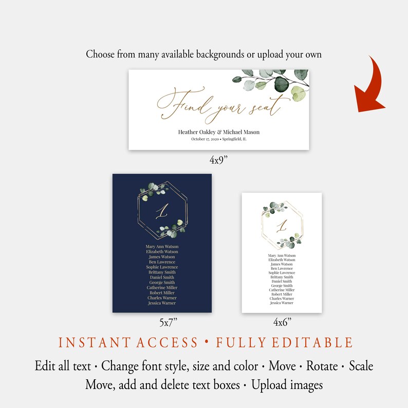 Printable Foliage Seating Cards, Fully Editable Seating Cards, Seating ...