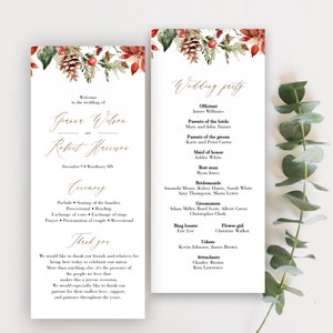 Winter Wedding Program Template, Editable Winter Ceremony Template, Printable Christmas Wedding Program, Order Of Ceremony, Templett C62