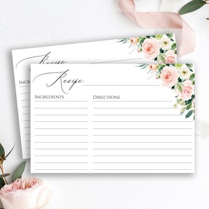 Printable Recipe Card Bridal Shower Recipe Card, Floral Recipe Card, Blush Recipe Card, Instant Download, Recipe Card Printable, C9