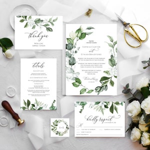 Greenery Wedding Invitation Suite, Fully Editable Invitation Set, Printable Invitation Template Download, Magnolia Wedding Set, Templett C39