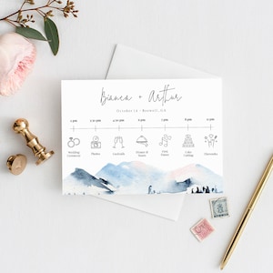 Editable Wedding Timeline Template Download, Printable Wedding Day Timeline, Mountain Wedding Itinerary, Order Of Events, Templett, C47