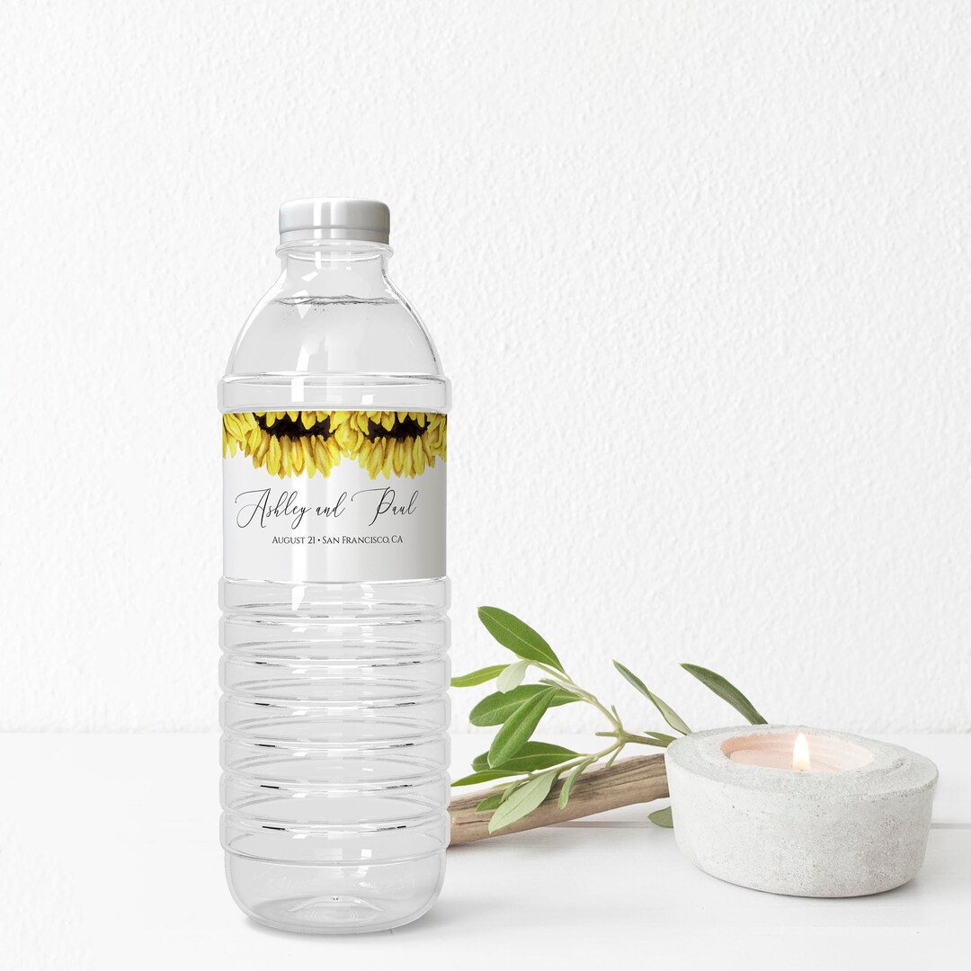 Sunflower Water Bottle Label Template, Instant Download, Wedding Favor ...