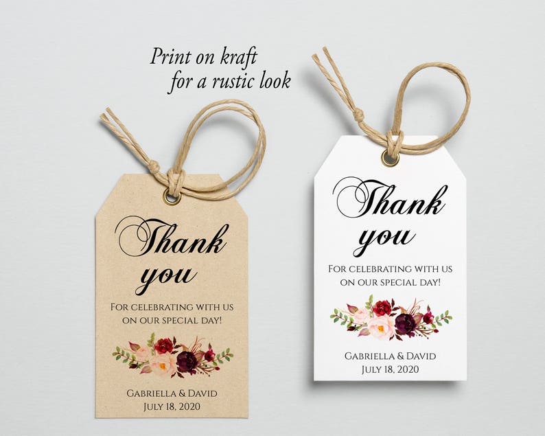 Wedding Thank You Tag Printable Thank You Tag Favor Tag | Etsy