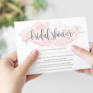 Bridal Shower Invitation, Editable Template, Watercolor Form Invitation, Gold Glitter, Blush, Bridal Shower Invites, DIY invite, Printable