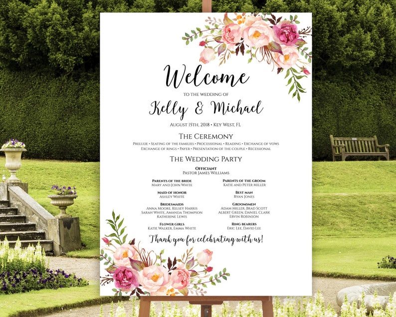 Wedding Program Poster, Large Wedding Program, Wedding Poster, Ceremony Program, Wedding Program Template, Instant Download, Editable, C1 image 1