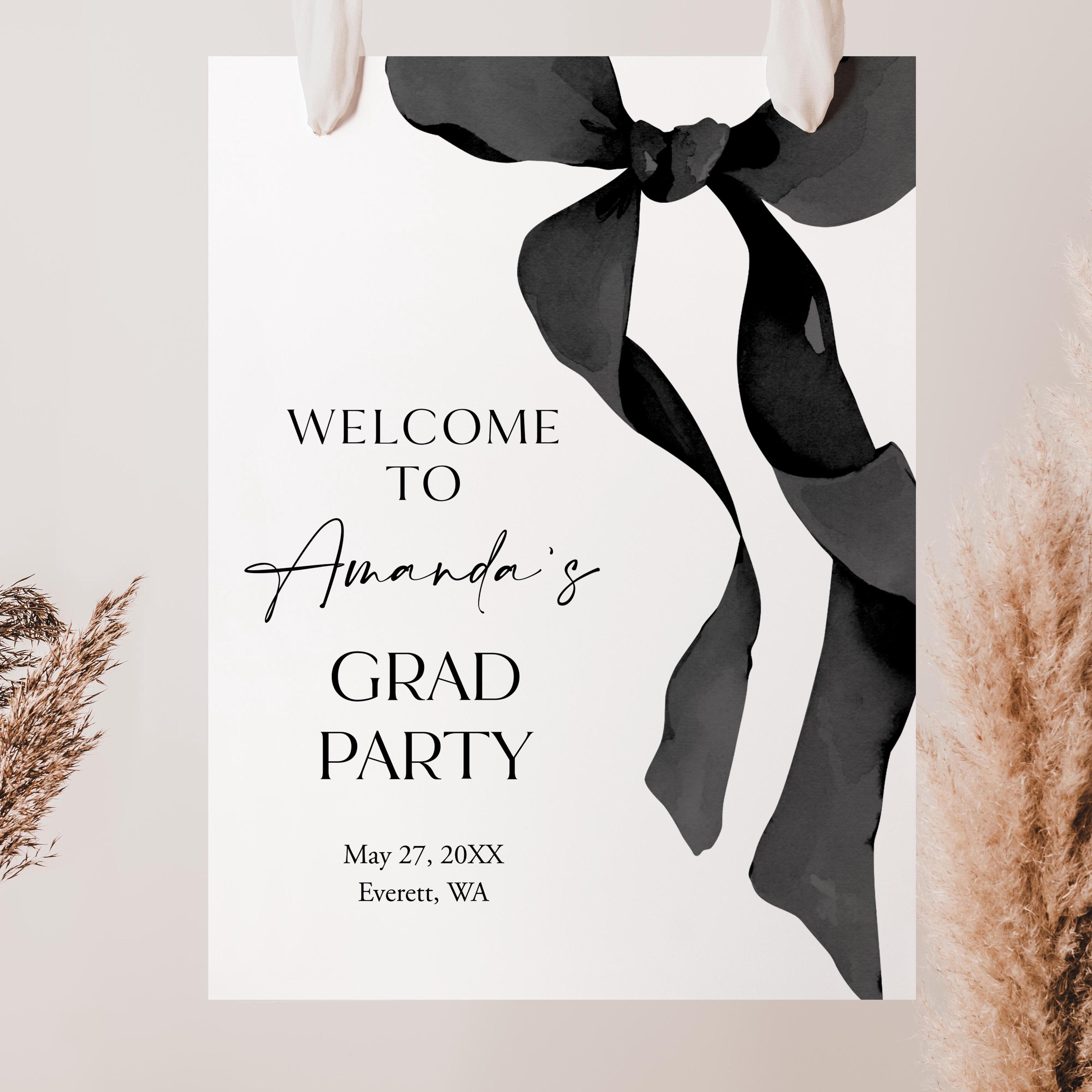 Bow For Graduation Script Bow Graduation Welcome Sign Coquette Bow Graduation Welcome Poster ...