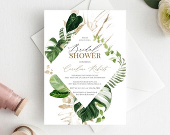 Tropical Bridal Shower Invitation Template, Instant Download, Printable Bridal Shower Invite, Editable Palm Leaf Invitation, Templett, C36