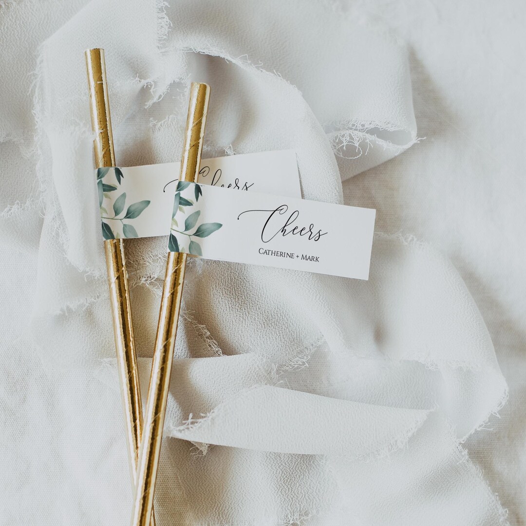 Eucalyptus Straw Tag Template, Editable Wedding Favor Straw Flag ...