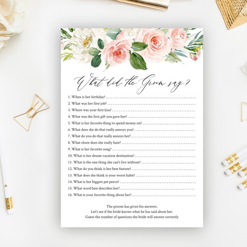 What Did the Groom Say Bridal Shower Games What Did He Say - Etsy
