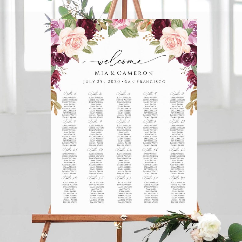 Editable Seating Chart Poster Printable Seating Chart Template Large Seating Plan Editable Wedding Seating Chart Board Templett C29