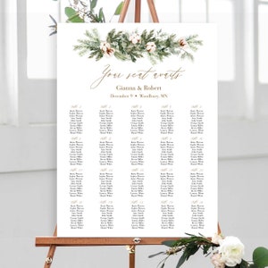 Winter Wedding Seating Chart Template, Editable Holiday Seating Poster, Seating Board, Cotton Pine Cone Seating Plan Download, Templett, C61