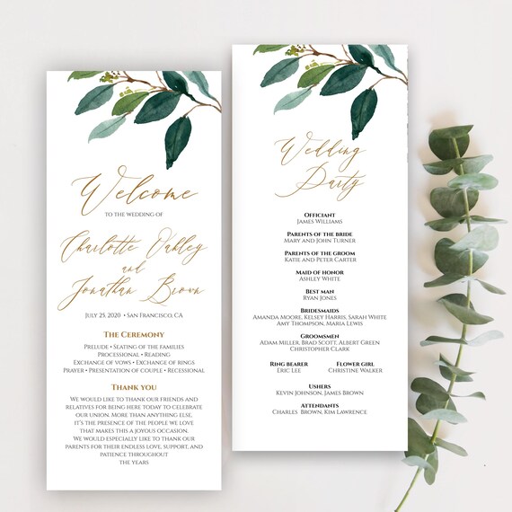 editable wedding program template fully editable two sided etsy