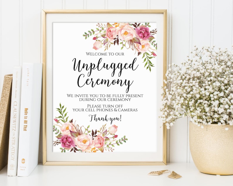 Unplugged Ceremony Sign, Unplugged Wedding Sign, Unplugged Sign, No Phones Sign, No Cameras Sign, No Cell Phone Sign, Printable Sign, C1 image 1