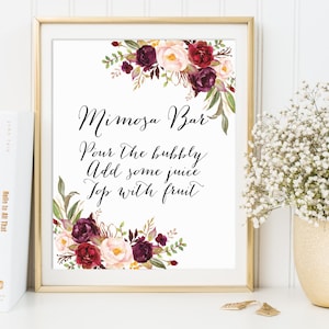 Mimosa Bar Sign, Mimosa Sign, Wedding Sign, Bridal Shower Sign, Bubbly Bar Sign, Wedding Bar Sign, Marsala Wedding Decor, Mimosa Bar Print