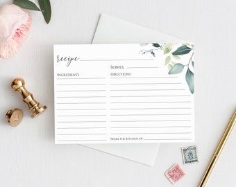 Editable Recipe Card Template, Instant Download, Greenery Recipe Card, Bridal Shower Recipe Insert, Recipe Cards Printable, Templett, C31