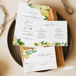 Lemon Wedding Invitation Set, Printable Citrus Invitation Template, Summer Wedding Invitation Suite, Editable Invitation Bundle Templett C68