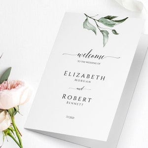 Gefaltete Hochzeitsprogramm Vorlage, vollständig bearbeitbare gefaltete Zeremonie Vorlage druckbare Greenery Hochzeitsprogramm Reihenfolge der Zeremonie, Templett, C38