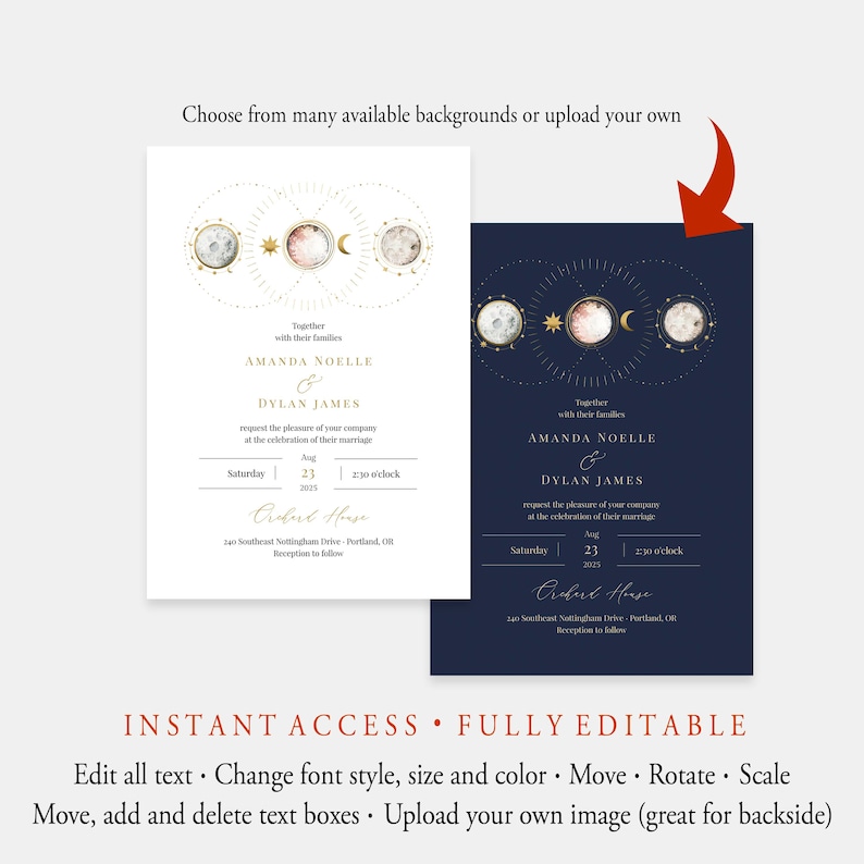 Celestial Wedding Invitation Template, Planets Wedding Invitation Suite, Editable Wedding Invite, Galaxy Invitation Set, Templett, C77 image 6