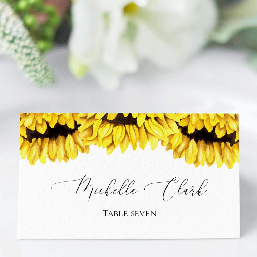 Sunflower Place Cards, Printable Place Cards Wedding, Editable Escort ...