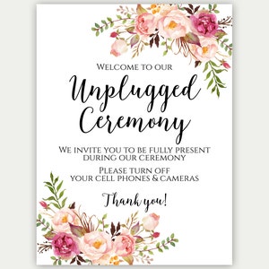 Unplugged Ceremony Sign, Unplugged Wedding Sign, Unplugged Sign, No Phones Sign, No Cameras Sign, No Cell Phone Sign, Printable Sign, C1 image 2